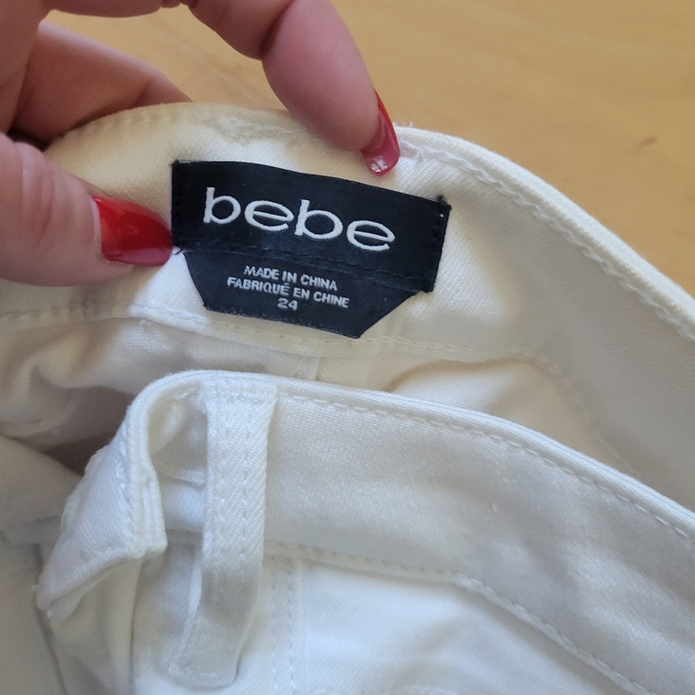 Bebe White Embroidered Side Stripe Skinny Jeans Size 24 - Picture 2 of 4
